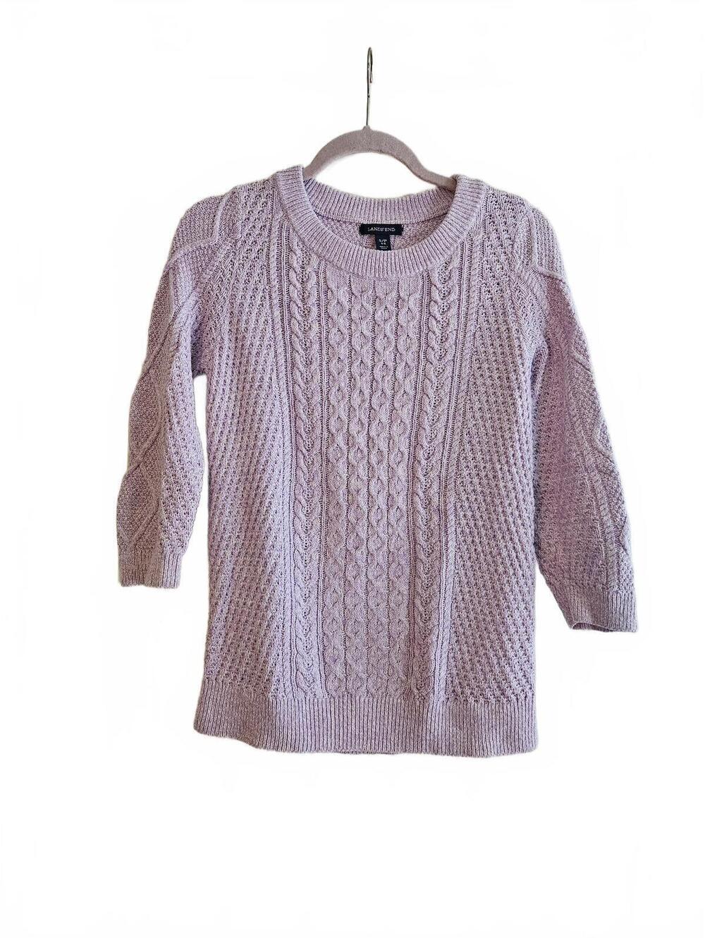 Lands' End Women's Lilac Cable Knit Sweater, Size S/P (6-8)-Fall Fashion Staple